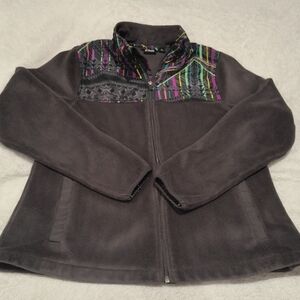 Women's Gray Fleece Jacket with Multicolor Accents